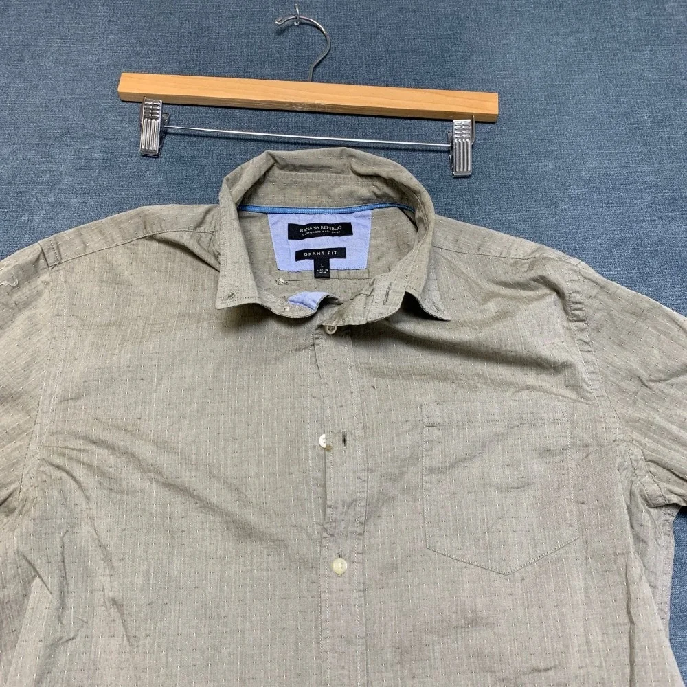 Banana Republic Flannel Shirt Mens Large Green Custom Wash Button-Down Grant Fit